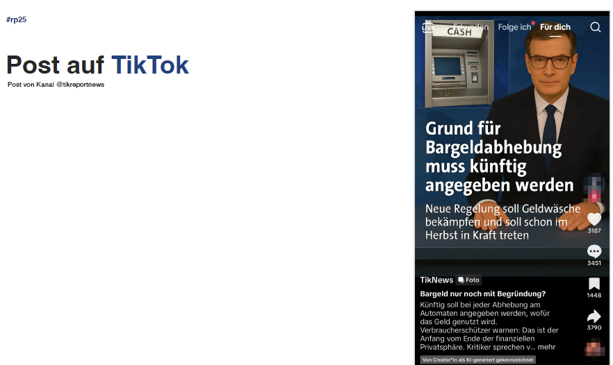 Account auf TikTok verbreitet die Geschichte, nennt sich "TikNews"